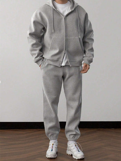 Solid Hoodie and Pants Set for Men