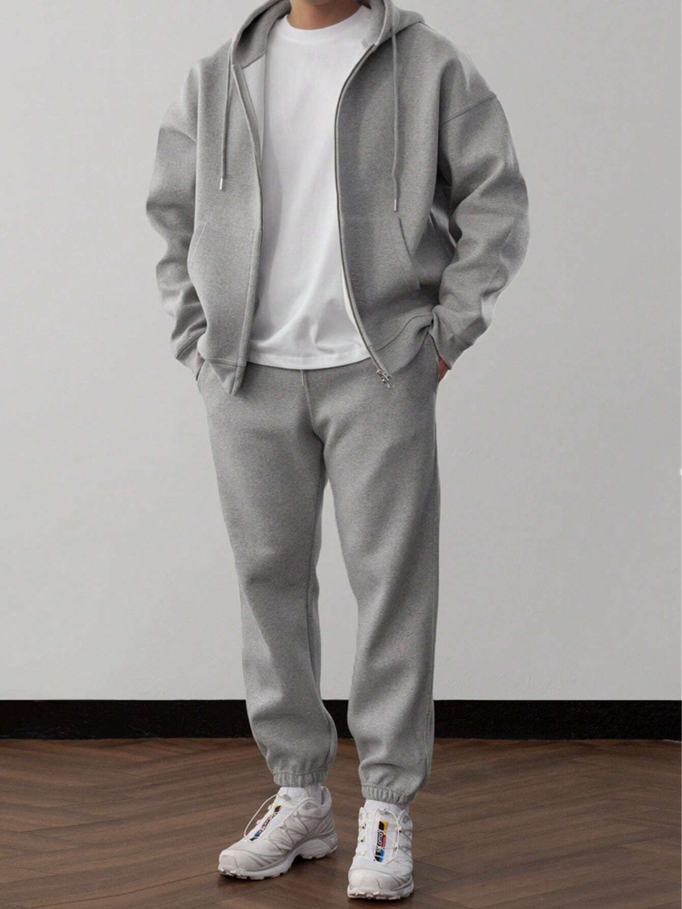 Solid Hoodie and Pants Set for Men