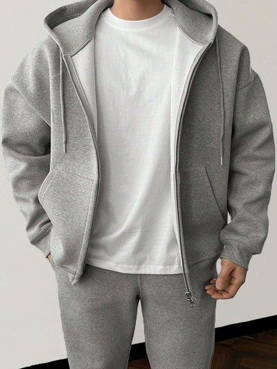 Solid Hoodie and Pants Set for Men