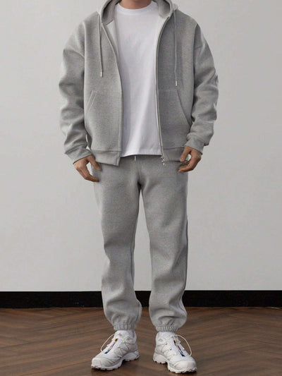 Solid Hoodie and Pants Set for Men