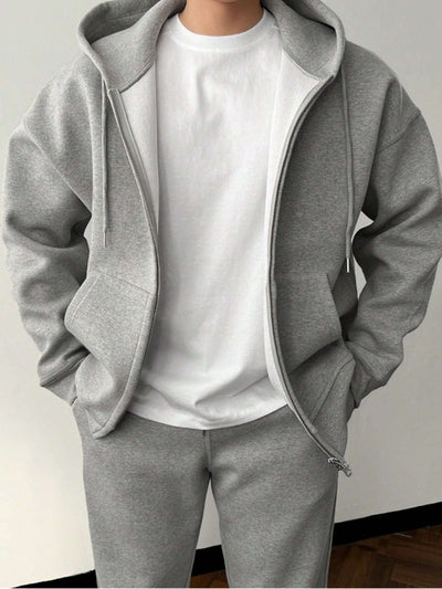 Solid Hoodie and Pants Set for Men