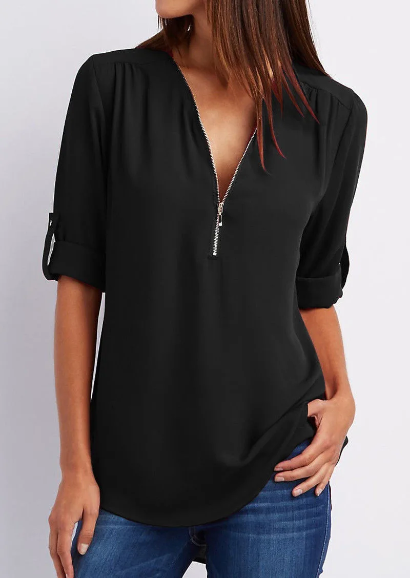 Casual Blouse with Zipper for Women