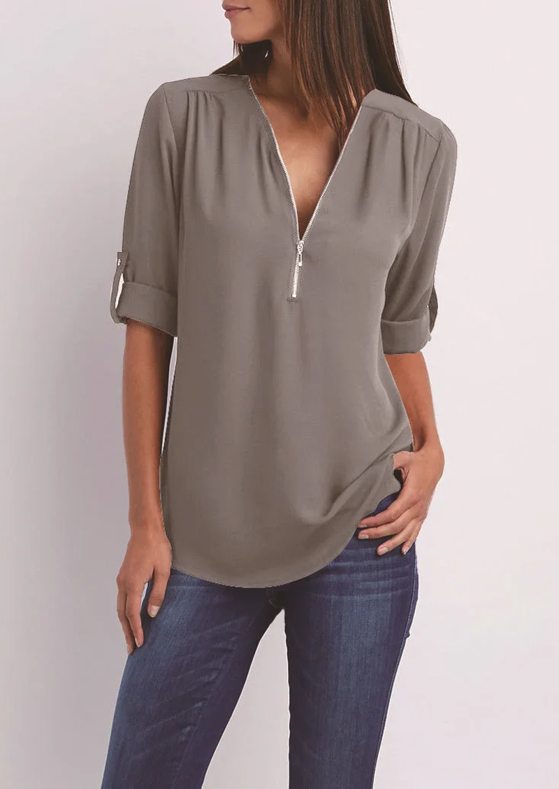 Casual Blouse with Zipper for Women