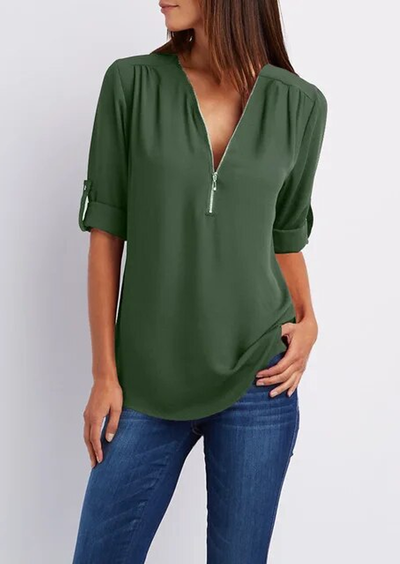 Casual Blouse with Zipper for Women