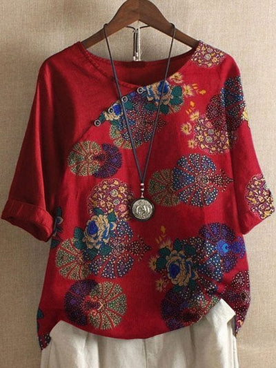 Loose-Fitting Blouse with Floral Sleeves for Women