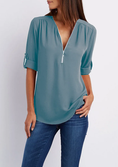 Casual Blouse with Zipper for Women