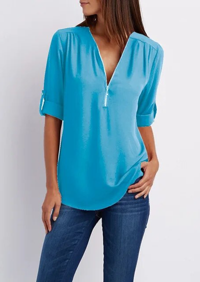 Casual Blouse with Zipper for Women