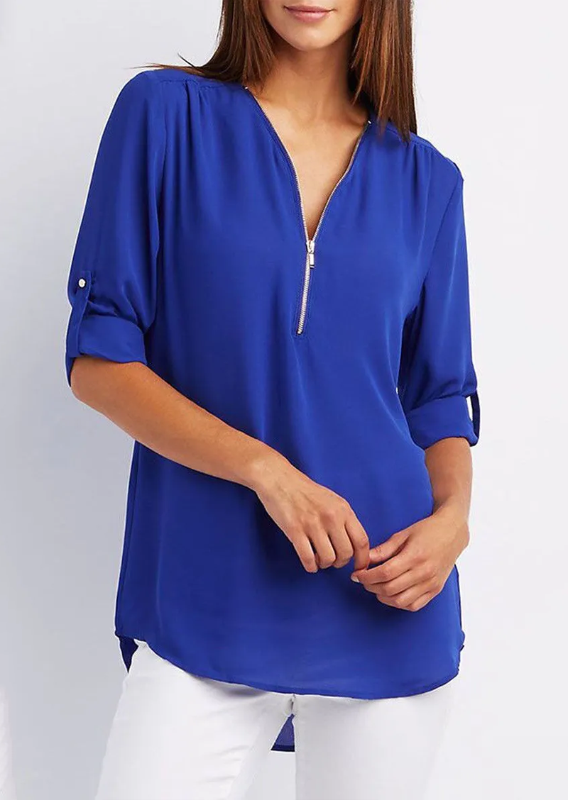 Casual Blouse with Zipper for Women