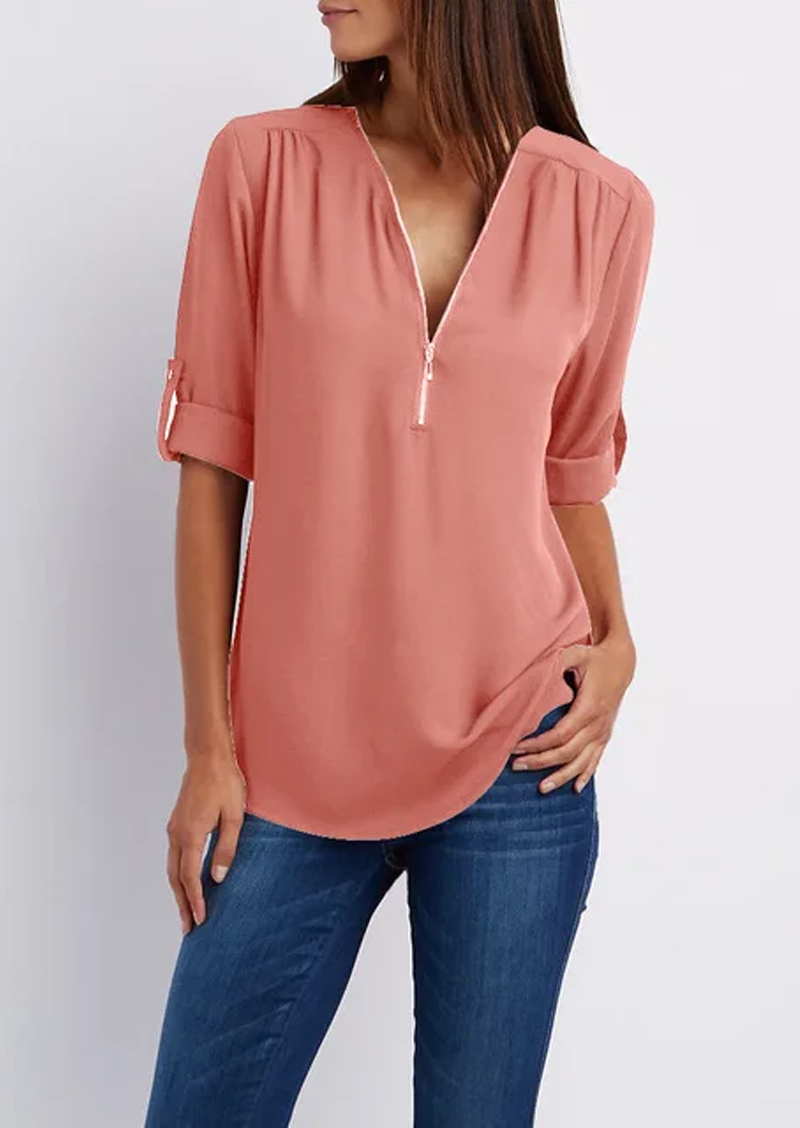 Casual Blouse with Zipper for Women