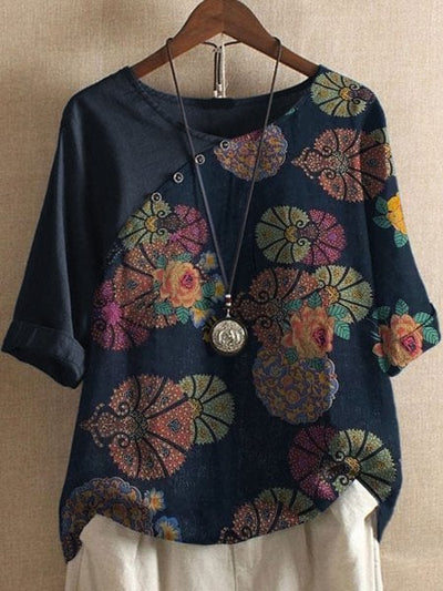 Loose-Fitting Blouse with Floral Sleeves for Women