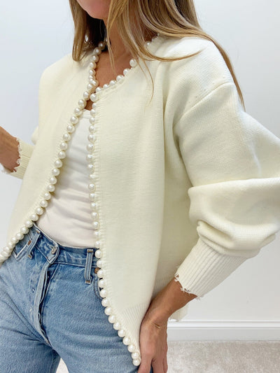 Pearl Trim Ripped Hem Cardigan for Women