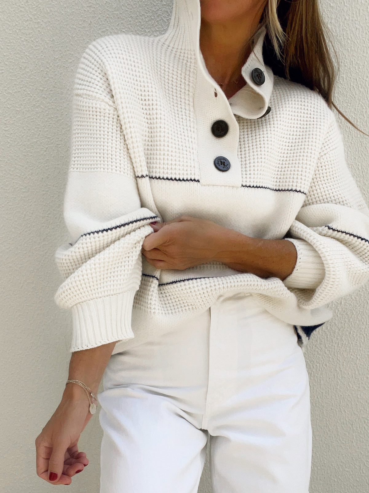 Open Collar Button Up Sweater for Women