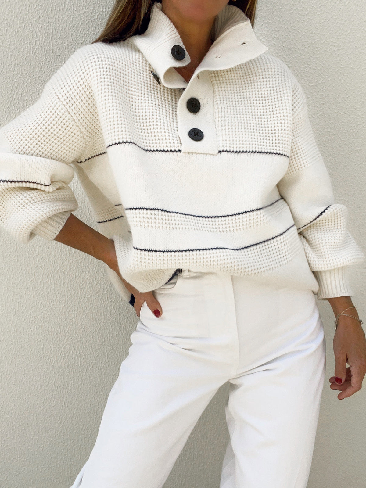 Open Collar Button Up Sweater for Women