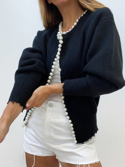 Pearl Trim Ripped Hem Cardigan for Women
