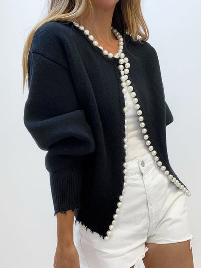 Pearl Trim Ripped Hem Cardigan for Women
