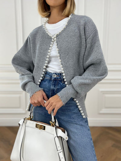 Pearl Trim Ripped Hem Cardigan for Women
