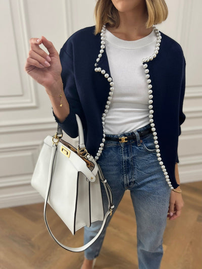 Pearl Trim Ripped Hem Cardigan for Women
