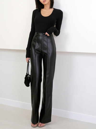 High Waist Faux Leather Pants for Women