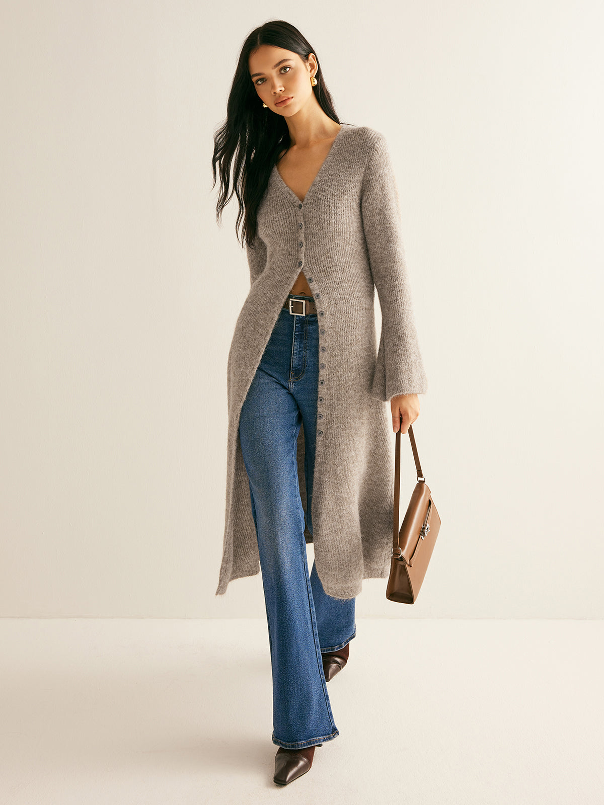 Stacking V-Neck Split Breasted Sweater Dress for Women