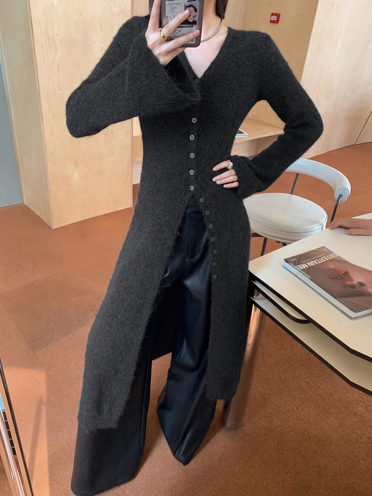 Stacking V-Neck Split Breasted Sweater Dress for Women