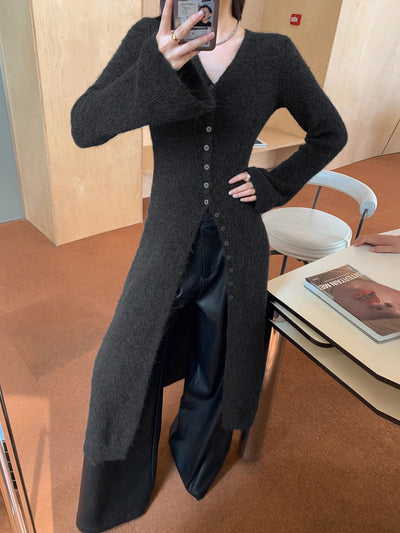 Stacking V-Neck Split Breasted Sweater Dress for Women