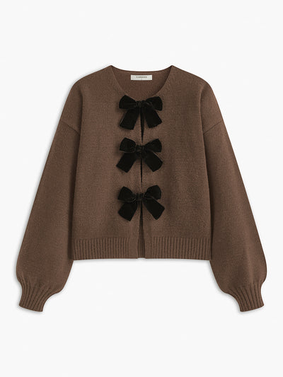 Velvet-Bow Lantern Sleeve Sweater for Women