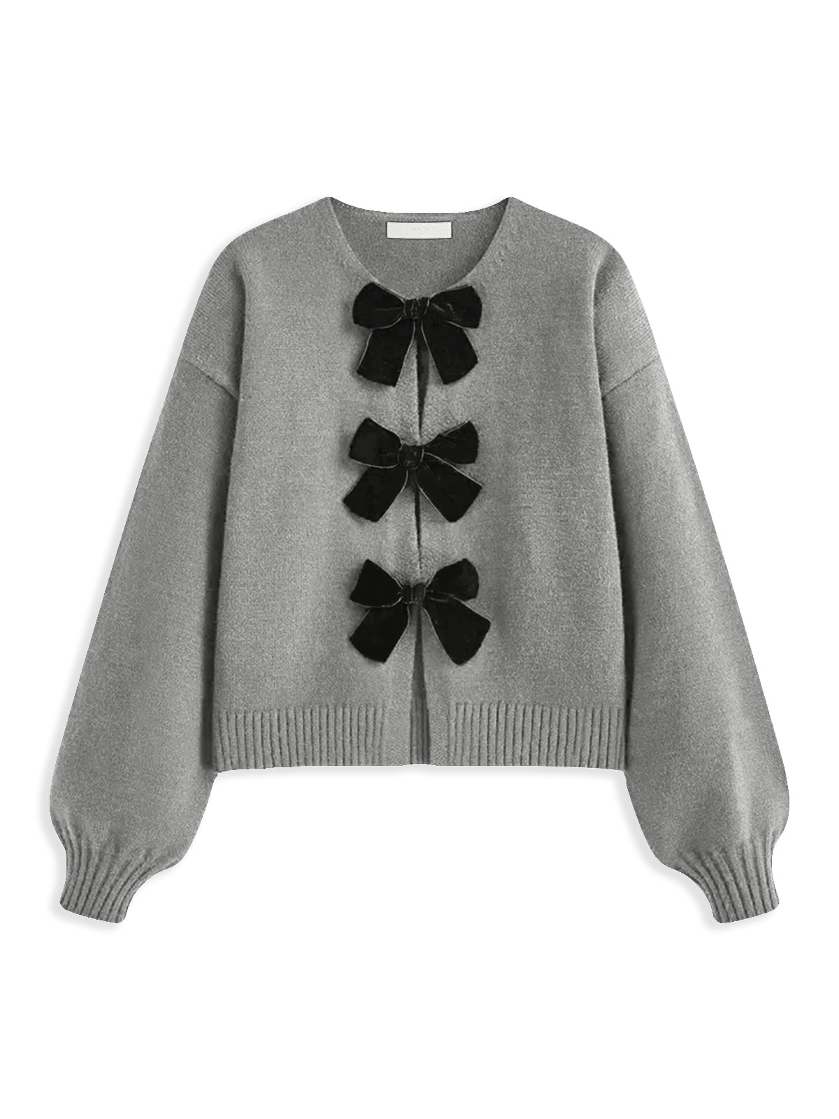 Velvet-Bow Lantern Sleeve Sweater for Women