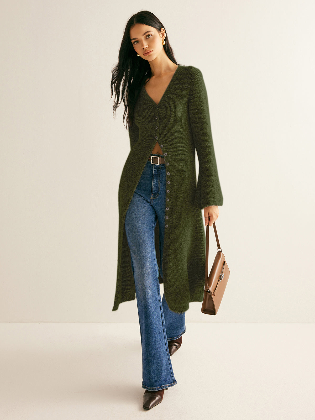 Stacking V-Neck Split Breasted Sweater Dress for Women