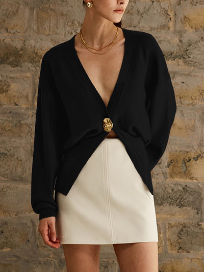 Golden Button Plain Cardigan for Women