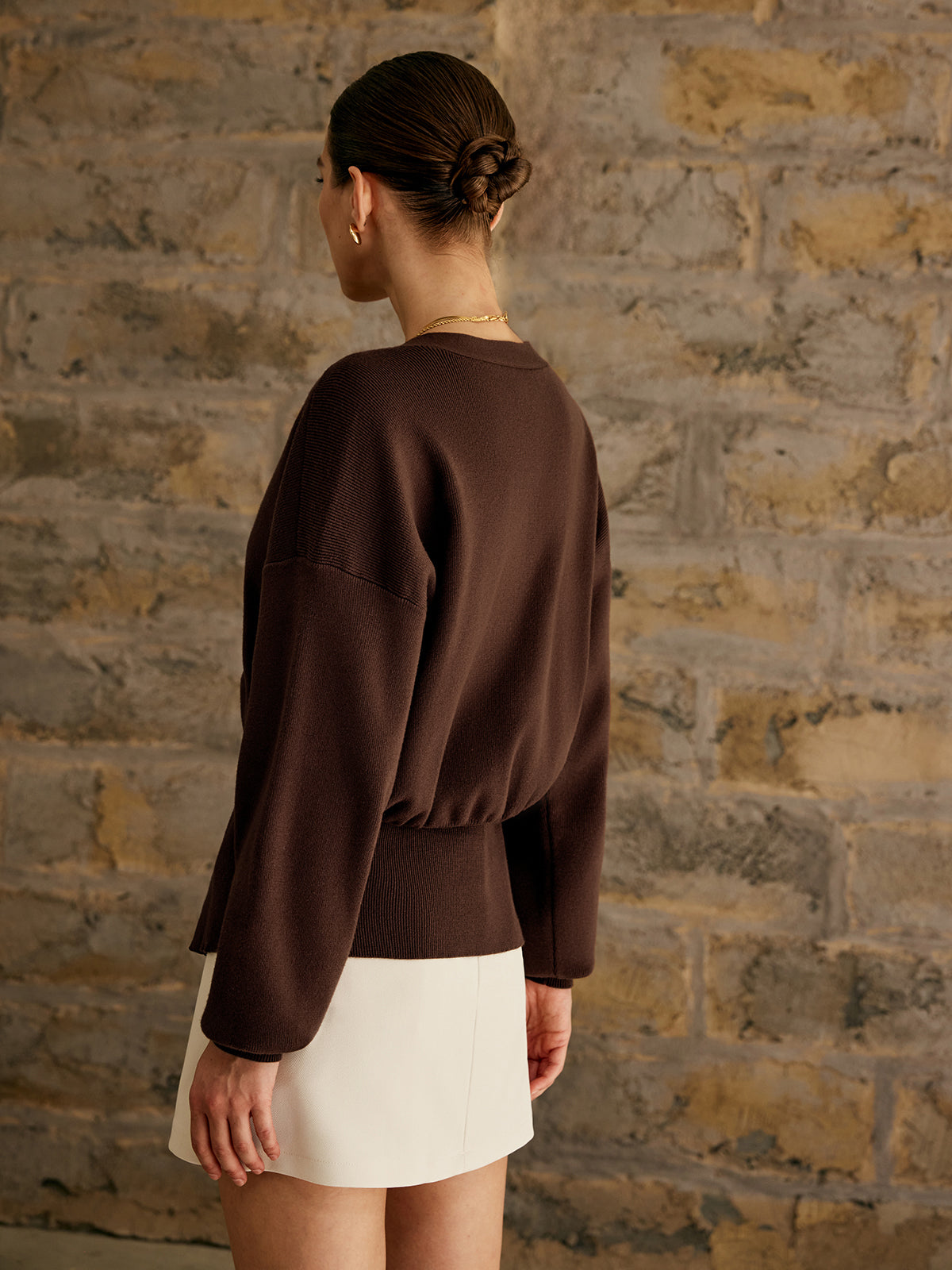 Golden Button Plain Cardigan for Women