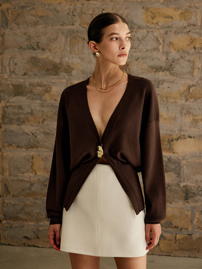 Golden Button Plain Cardigan for Women