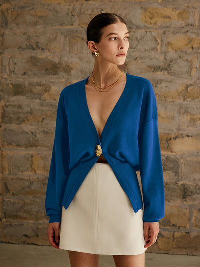 Golden Button Plain Cardigan for Women