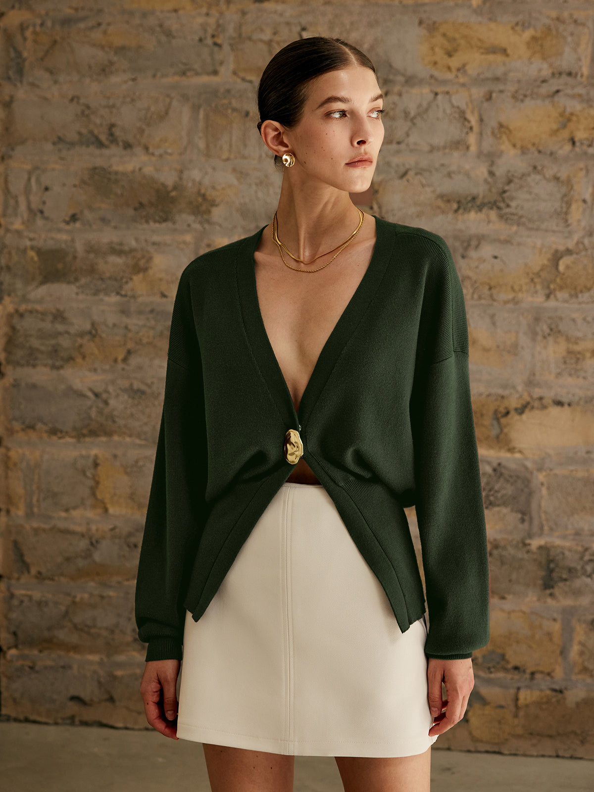 Golden Button Plain Cardigan for Women