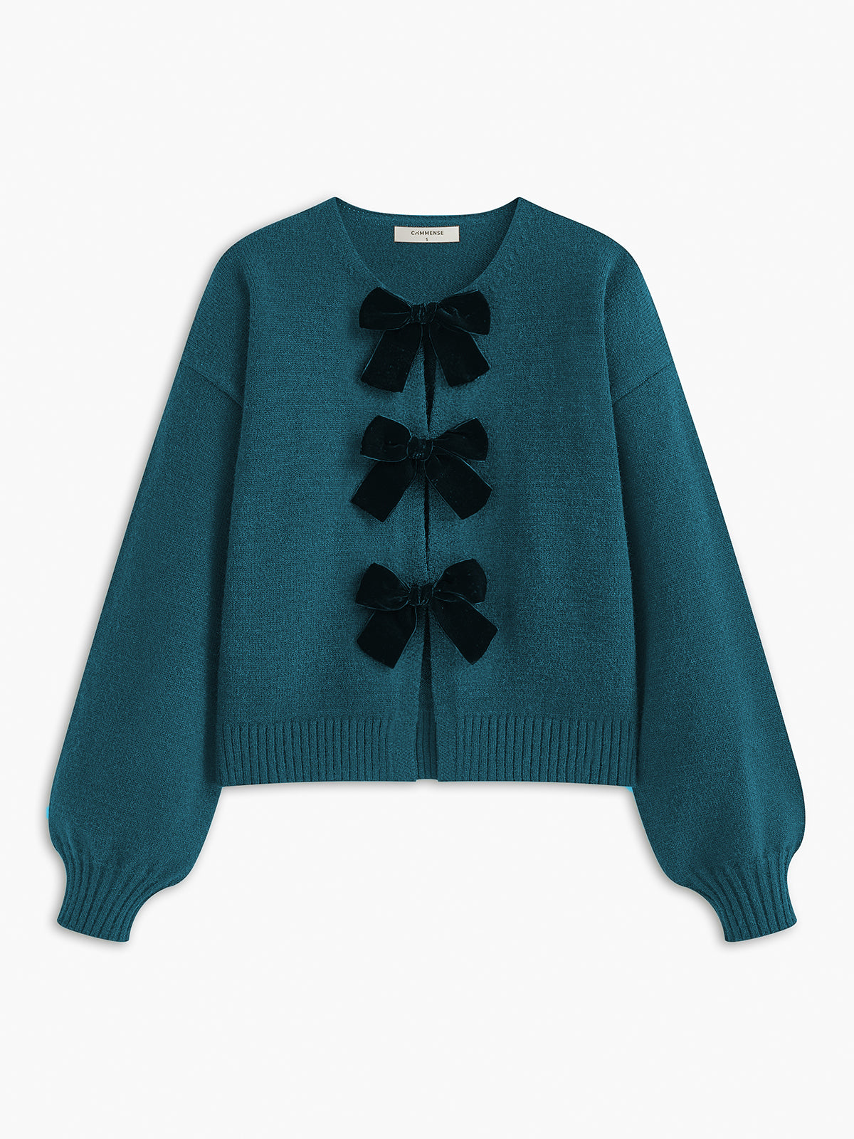 Velvet-Bow Lantern Sleeve Sweater for Women