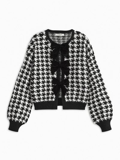 Velvet-Bow Lantern Sleeve Sweater for Women
