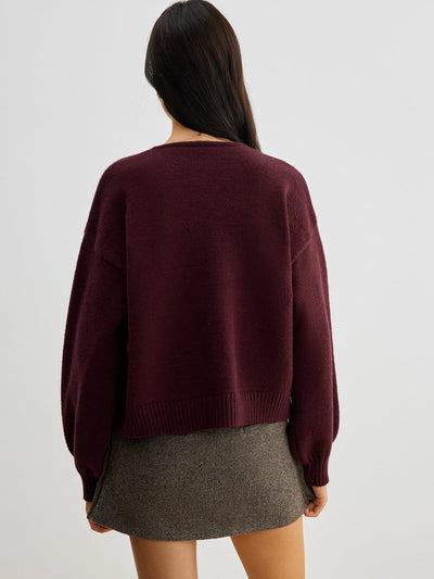 Velvet-Bow Lantern Sleeve Sweater for Women