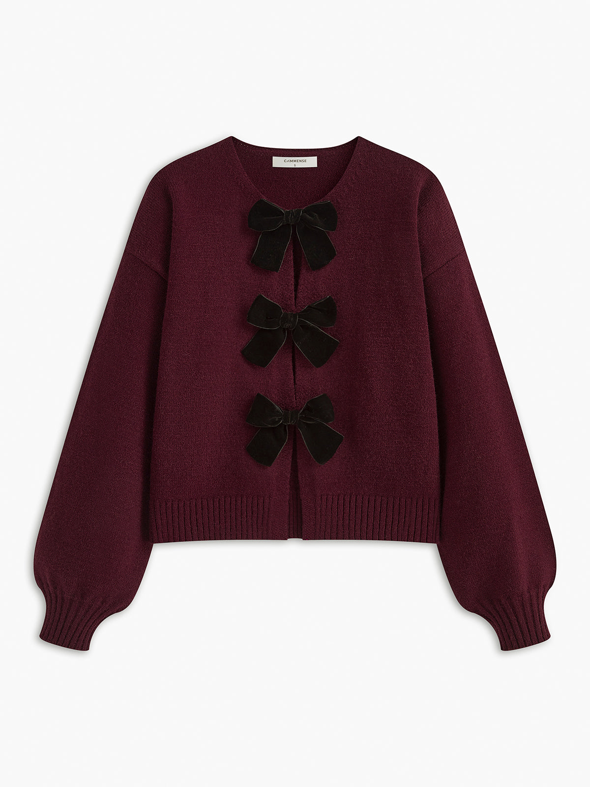 Velvet-Bow Lantern Sleeve Sweater for Women