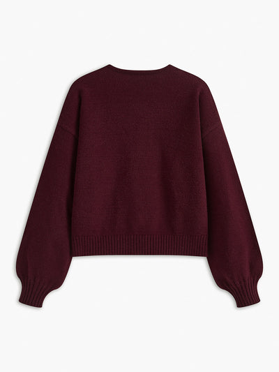 Velvet-Bow Lantern Sleeve Sweater for Women