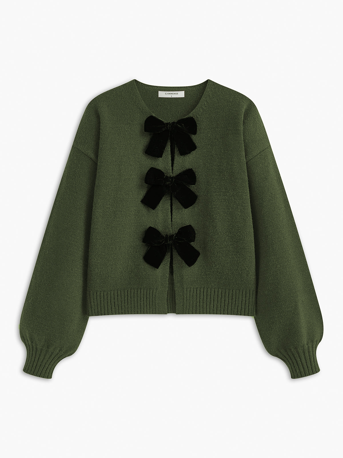 Velvet-Bow Lantern Sleeve Sweater for Women