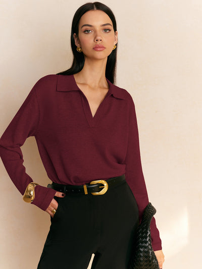 Leisure Collared Pullover Sweater for Women