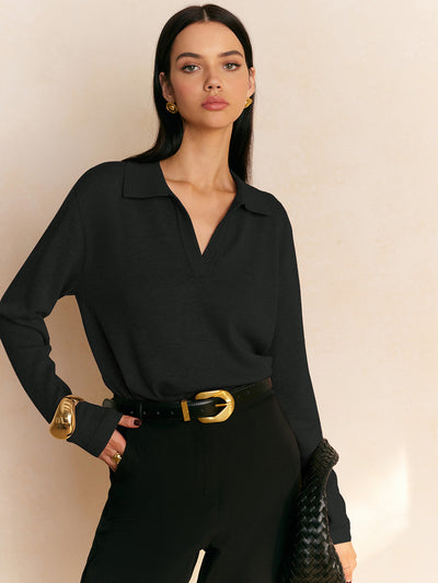 Leisure Collared Pullover Sweater for Women