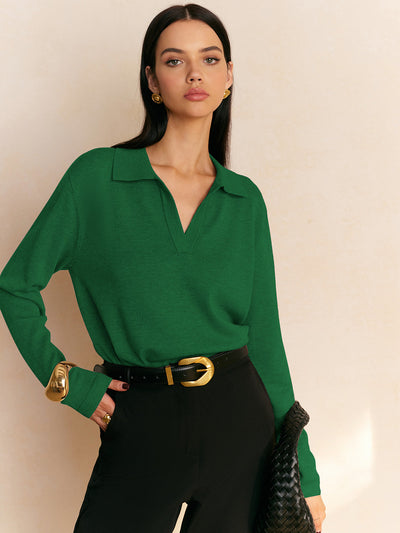 Leisure Collared Pullover Sweater for Women