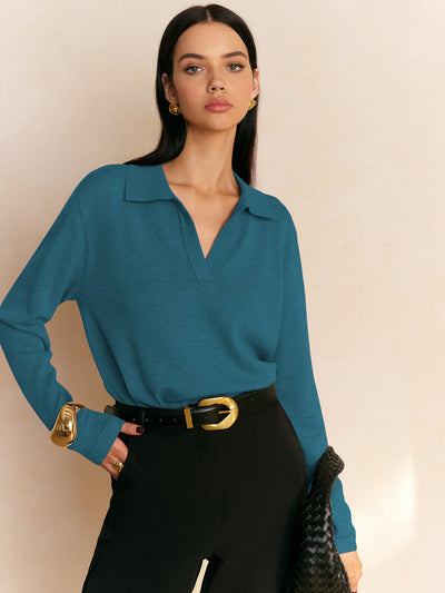Leisure Collared Pullover Sweater for Women