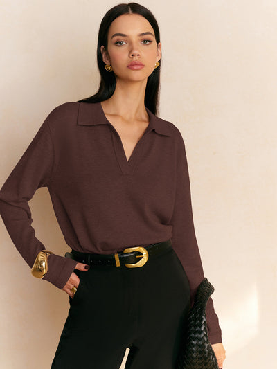 Leisure Collared Pullover Sweater for Women