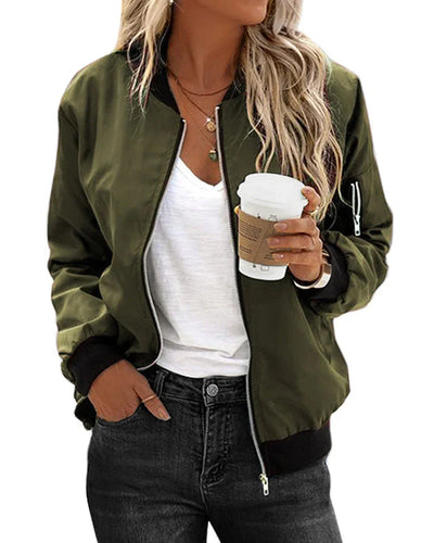 Classic Long Sleeve Bomber Jacket for Women