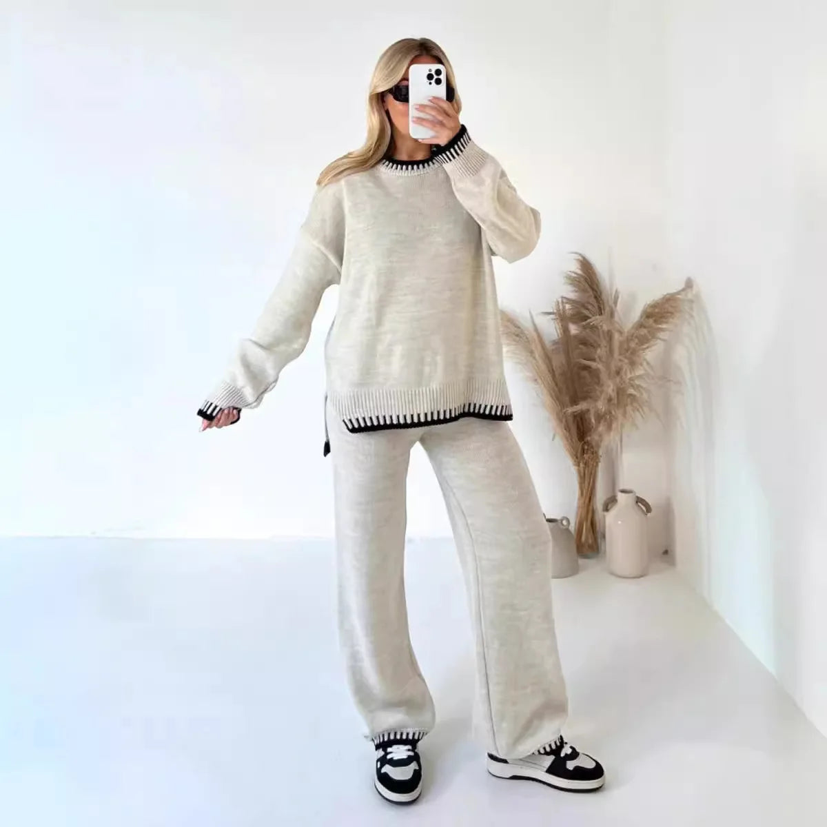 Casual Warm Knitted 2-Piece Set for Women