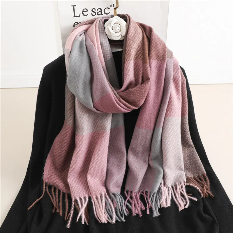 Checkered Cashmere Scarf for Women