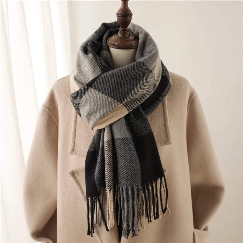 Checkered Cashmere Scarf for Women