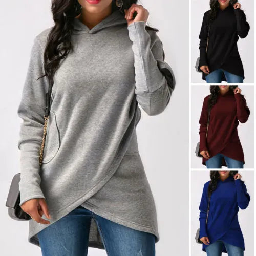 Asymmetrical Hoodie with Hem for Women