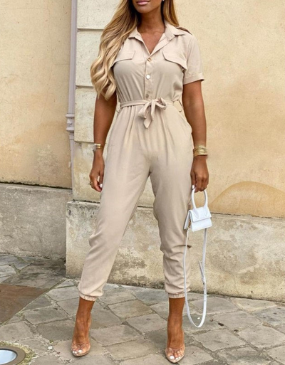 Elegant Jumpsuit With Belt and Short Sleeves for Women